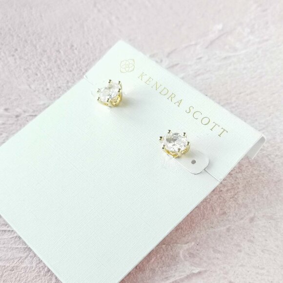 Kendra Scott Cailin White Crystal Gold Stud Earrings - Picture 2 of 3